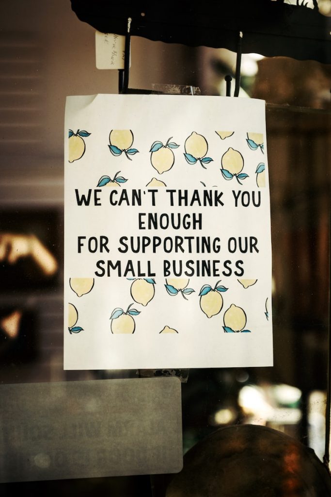 card with lemons saying "We can't thank you enough for supporting our small business" in all caps. 